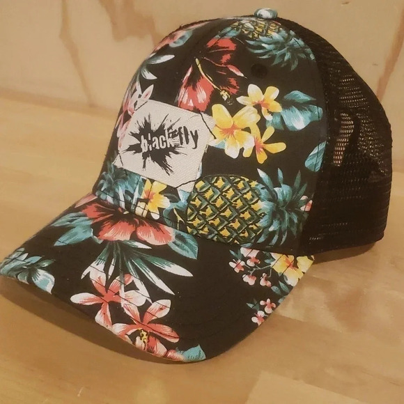 Blackfly Lures Snapback Mesh Black Floral Truckers Style Hat - Picture 2 of 7